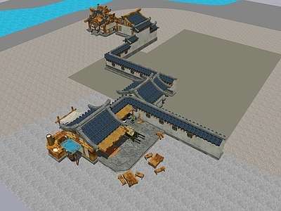 复古中式古建筑 民居场景 场景建筑