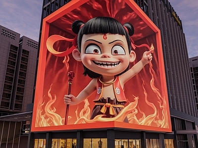 现代工业广告牌 哪吒裸眼 商业广场 三维裸眼广告 裸眼大屏 虚拟透视