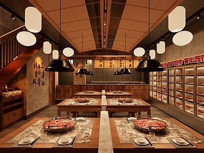 新中式原木火锅店 串串香 新中式 原木