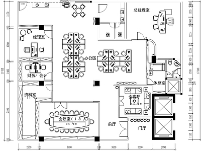 现代整体办公空间 350平办公室 办公室设计平面图 综合办公室平面图 施工图