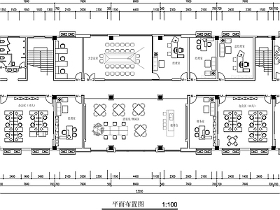 现代整体办公空间 800平米办公室 办公空间平面图 办公室平面图 综合办公室平面图 施工图