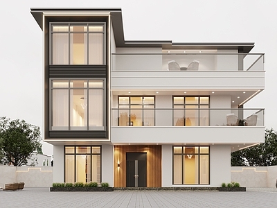 现代别墅外观 独栋别墅 别墅外观 自建房改造 住宅外立面 三层别墅