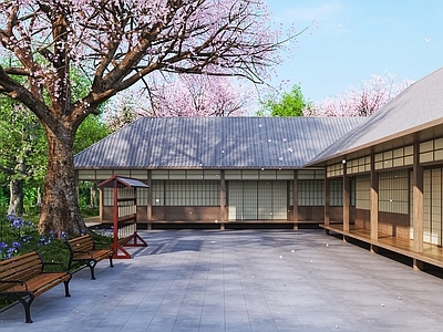 日式艺术风格建筑 建筑 灌木 树木 花草