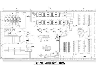 书店 平面图 二层书吧 图书馆阅览室 餐饮区阅读区 展示台收银台书架 施工图