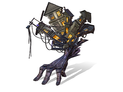 现代艺术风格建筑 怪物手臂 房屋碎片 突变体手臂 幻想房子 风格蝙蝠