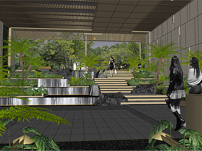 轻奢简约商业景观 现代华润示范区 金开悦府首开区 小区入口景观 中庭廊架景观