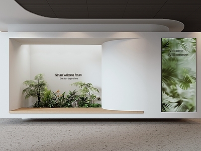 现代室内景观 现代入户景观 展厅形象墙 绿植景观 端景