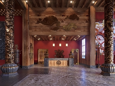 中式商业展厅 格萨尔王宫 展厅 博物馆 藏文化展厅 室内 古建筑