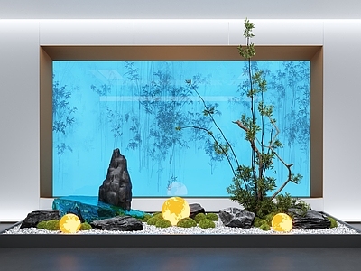 新中式室内景观 新中式室内景观 苔藓 景观石 室内造景