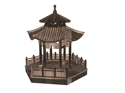 中式古建筑 六角亭木