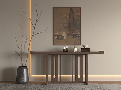 新中式条案 新中式条案 端景台 吊灯 装饰画