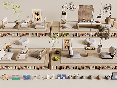 新中式茶桌椅 榻榻米茶桌椅 茶桌 茶台 茶具 绿植摆件