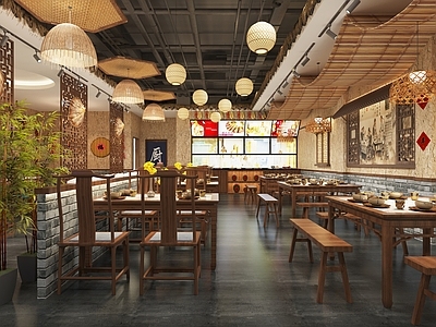 新中式中餐厅 中餐厅明档 中式餐桌椅 卡座 火锅店