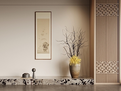盆栽 中古风干枝盆景 装饰画