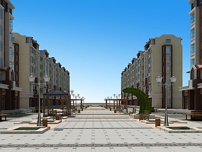 现代住宅景观 现代 小区 内街