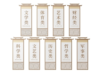 新中式标识标牌 新中式书馆指示牌 2D图书馆门牌 图书馆分类分区牌 图书馆分类标识牌 图书馆导视牌