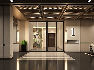 现代轻奢室内停车场 地下停车场 停车场入户 入户大堂 入户玄关