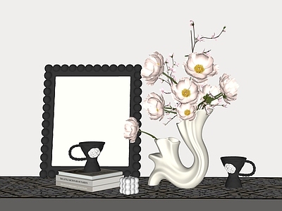 现代摆件组合 花瓶 镜子 杯子