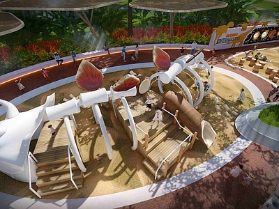 原木现代儿童游乐区 恐龙 骨架 考古 乐园 公园