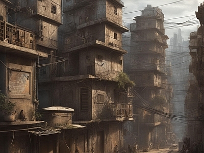 现代街道外景 废墟 废土 贫民窟 破旧 街道