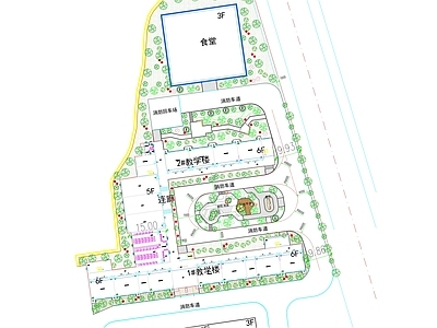 现代景观平面图 学校景观 教学楼中庭景观 景观平面 施工图