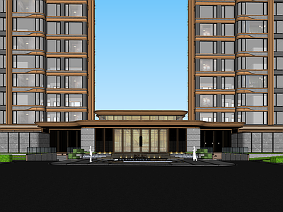 现代新中式小区建筑 示范区 售楼处 小区出入口 社区大堂 小区景观轴线