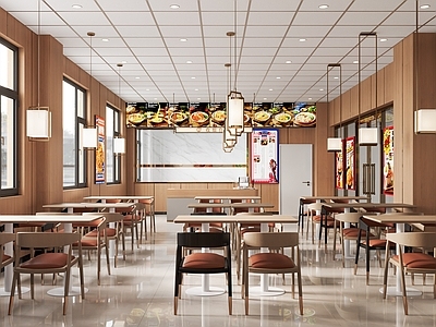 现代原木快餐店 快餐店 餐饮门店 面馆 汉堡店 中式快餐店
