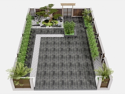 新中式庭院 新中式庭院花园 屋顶花园庭院 新中式禅意花园景 花园庭院景墙 假山枯山水松树