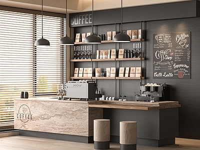 现代咖啡厅 咖啡吧台 咖啡机 工作台 奶茶咖啡店 操作台