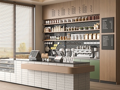 现代咖啡厅 咖啡吧台 咖啡机 工作台 奶茶咖啡店 操作台