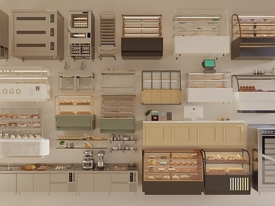 现代甜品面包店 面包展示架 蛋糕展示架 烘焙货架 甜品展示架 冰箱冰柜