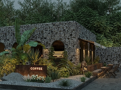 侘寂复古咖啡厅 侘寂中古风民宿 咖啡厅门头 户外卡座椅