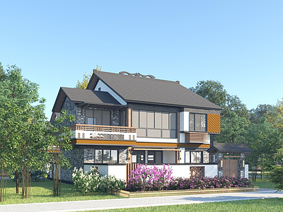 新中式中式民宿建筑 平地民宿建筑 山地民宿建筑 中式民宿别墅