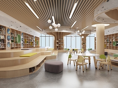现代原木图书馆 儿童图书馆 少儿阅览区 休闲阅览区