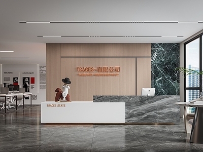 现代办公大堂 公司前台 办公区 接待区 前台 背景墙