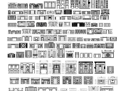综合家具图库 电视背景墙护墙板 施工图