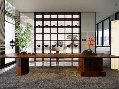 中式茶水间 喝茶接待 展示 茶柜 茶桌