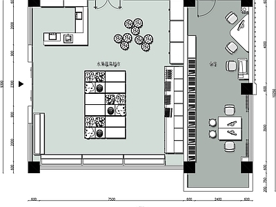 现代超市 小超市平面图 蔬菜小店平面图 水果蔬菜店平面图 施工图