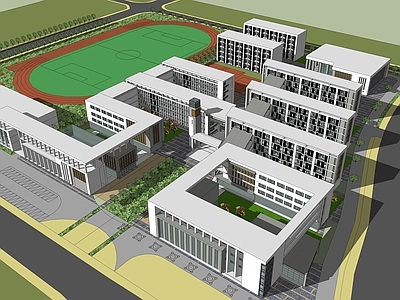 现代学校建筑 操场 学校鸟瞰 现代教学楼