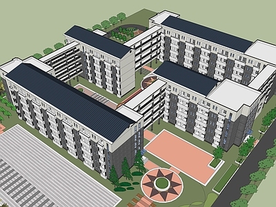 现代新中式学校建筑 学校操场 教学楼学校 学校鸟瞰