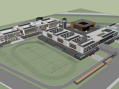 现代学校建筑 学校操场 教学楼学校 学校鸟瞰