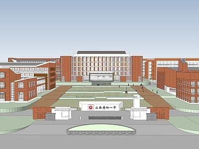 现代学校建筑 现代教学楼 学校鸟瞰 学校操场 红砖学校