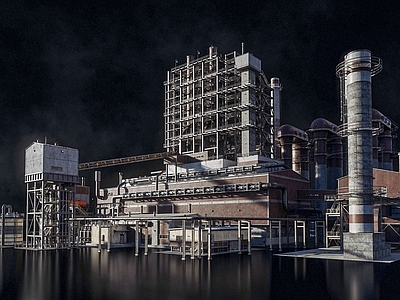 现代其他公共建筑 工厂排污烟囱 冶炼工厂 工业区工厂建筑 工业建筑组合 冶金生产工厂建筑