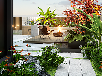 现代屋顶花园 现代庭院景观 庭院花园 户外卡座 操作台 景观植物组合