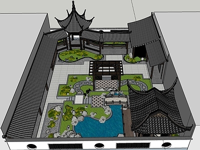 中式新中式屋顶花园 中式花园