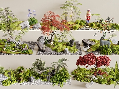 现代其他景观小品 景观造景 苔藓景观 植物堆 庭院景观 景观树