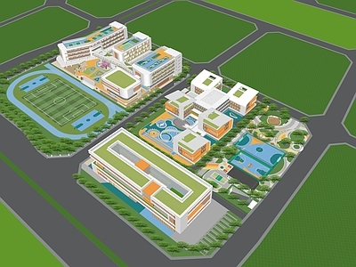 现代校园景观 幼儿园及小学 活动中心 节点广场 屋顶绿化景观 共享平台