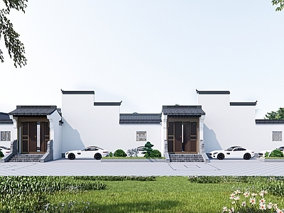 新中式现代风格建筑 徽派建筑 徽派名宿酒店