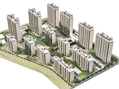 现代小区建筑 小区住宅楼 小区景观广场 高层住宅 塑胶跑道公园