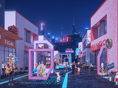 现代餐饮建筑 赛比朋克 商业街 打卡网红 音乐酒吧 色彩灯光